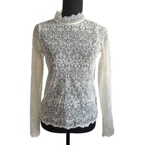 Womens Sheer Lace Dainty Top Size 2 Ivory Cottagecore Coquette Romantic Fairy